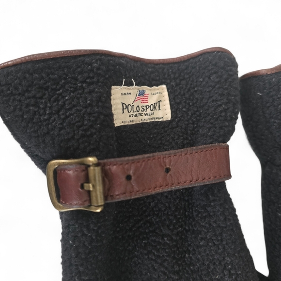 Vintage Polo Sport Ralph Lauren Fleece Gloves Leather Strap Y2K - Picture 2 of 8